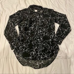 A NEW DAY Black Floral Button Down - M